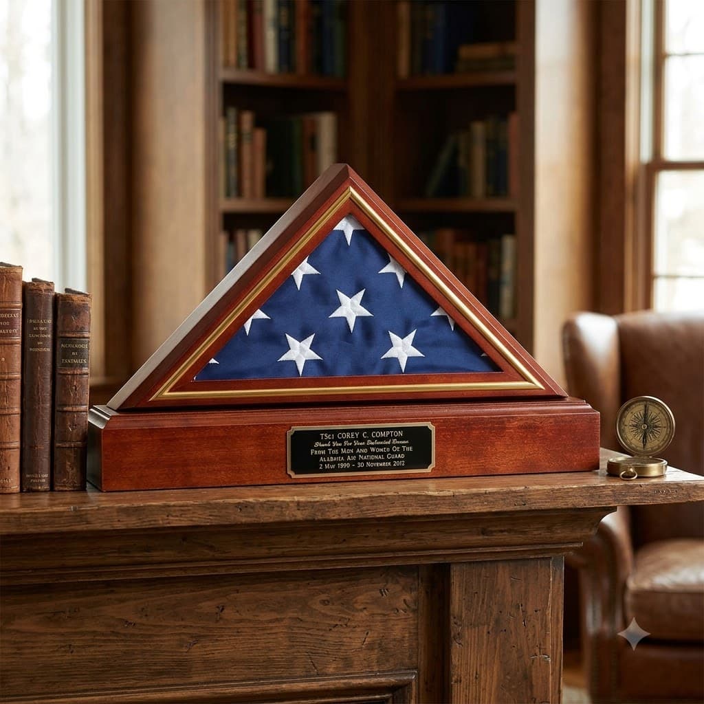 Flag and Base display case, American Flag and Pedestal Display Frame