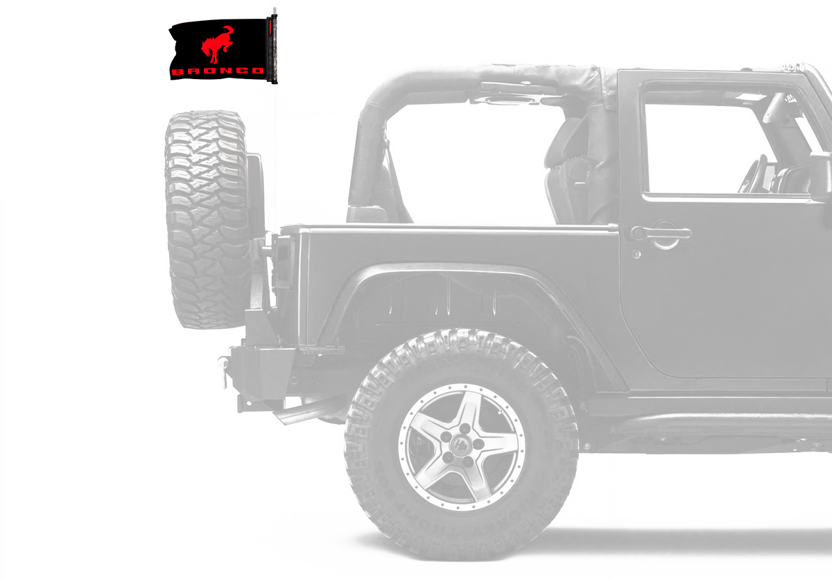 Bucking Bronco 12"x18" Forever Wave Flag for Jeep Wrangler JK 2-Door 2007-2018