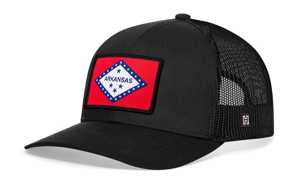 Arkansas Flag Trucker Hat  |  Black Arkansas Flag Snapback