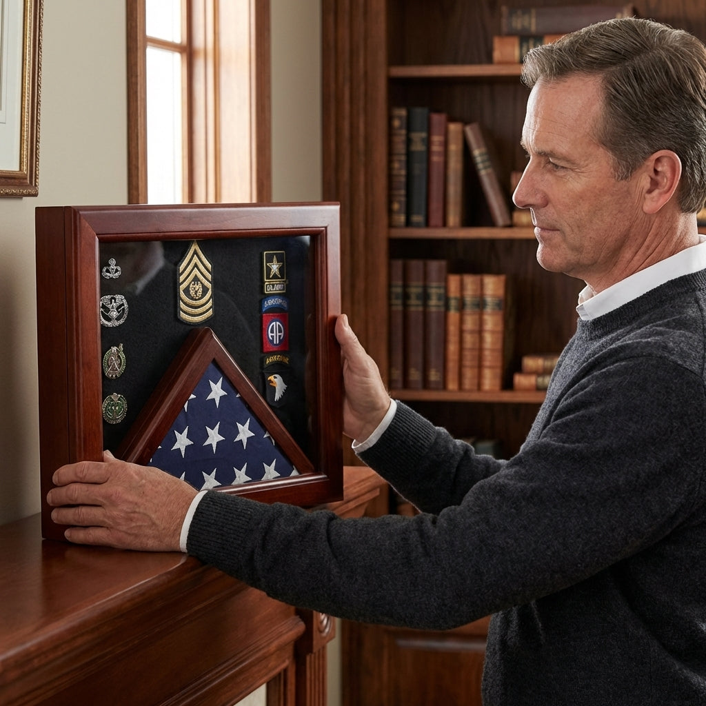 Military Flag medal display case, Mahogany wood for 3x5 flag - Mahogany Material.