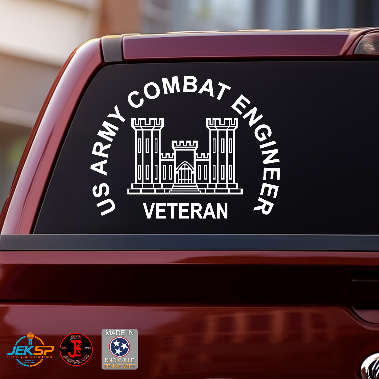 U.S. Army Combat Engineer Veteran Vinyl Decal | Military Vehicle Window Sticker | Made In USA