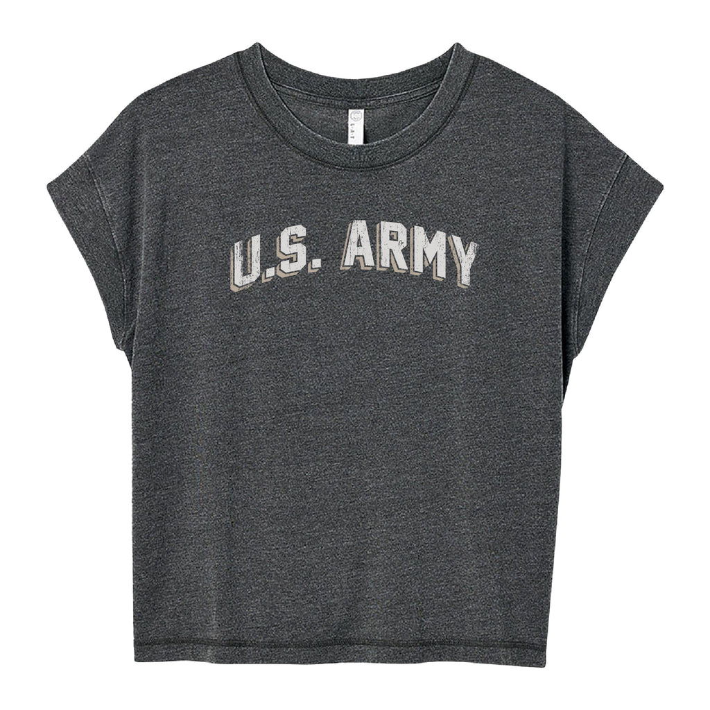 Army Ladies Distressed Arch T-Shirt (Washed Black)