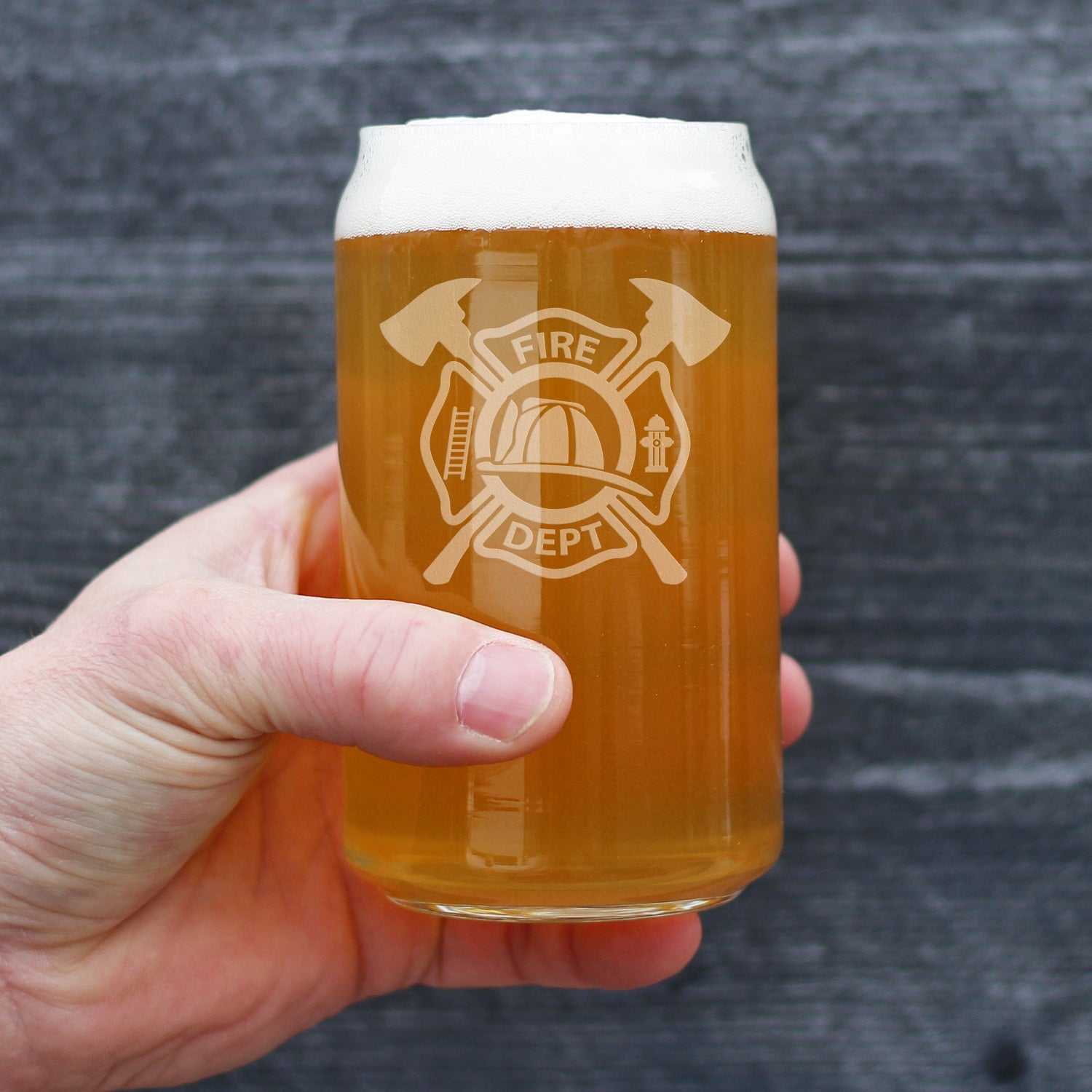 Firefighter Symbol Engraved Beer Can Pint Glass, Unique Gifts for Firefighters, Firemen & Firewomen