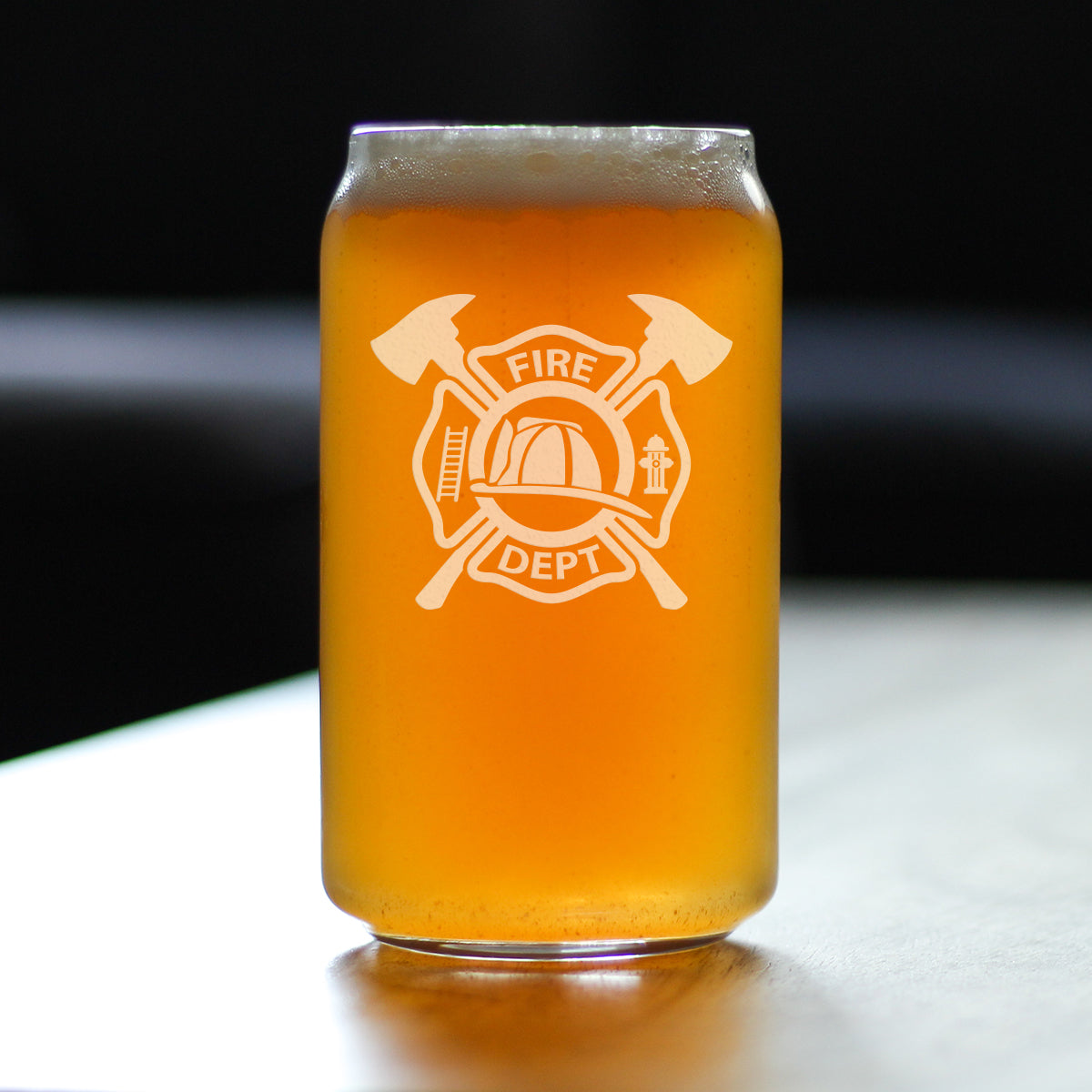 Firefighter Symbol Engraved Beer Can Pint Glass, Unique Gifts for Firefighters, Firemen & Firewomen