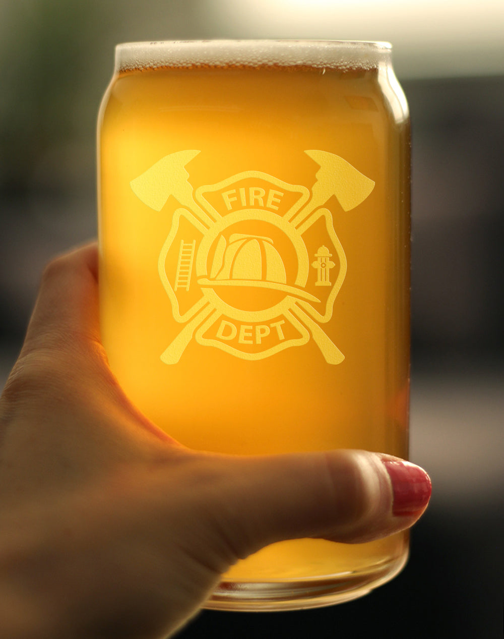 Firefighter Symbol Engraved Beer Can Pint Glass, Unique Gifts for Firefighters, Firemen & Firewomen