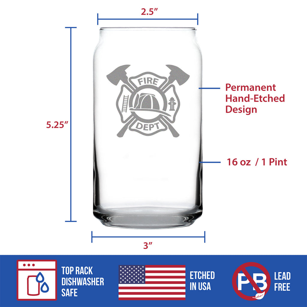 Firefighter Symbol Engraved Beer Can Pint Glass, Unique Gifts for Firefighters, Firemen & Firewomen