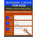 Beginning Cursive For Kids: Cursive Handwriting Book for Beginners; More than 100 pages, including Handwriting Puzzles - Paperback