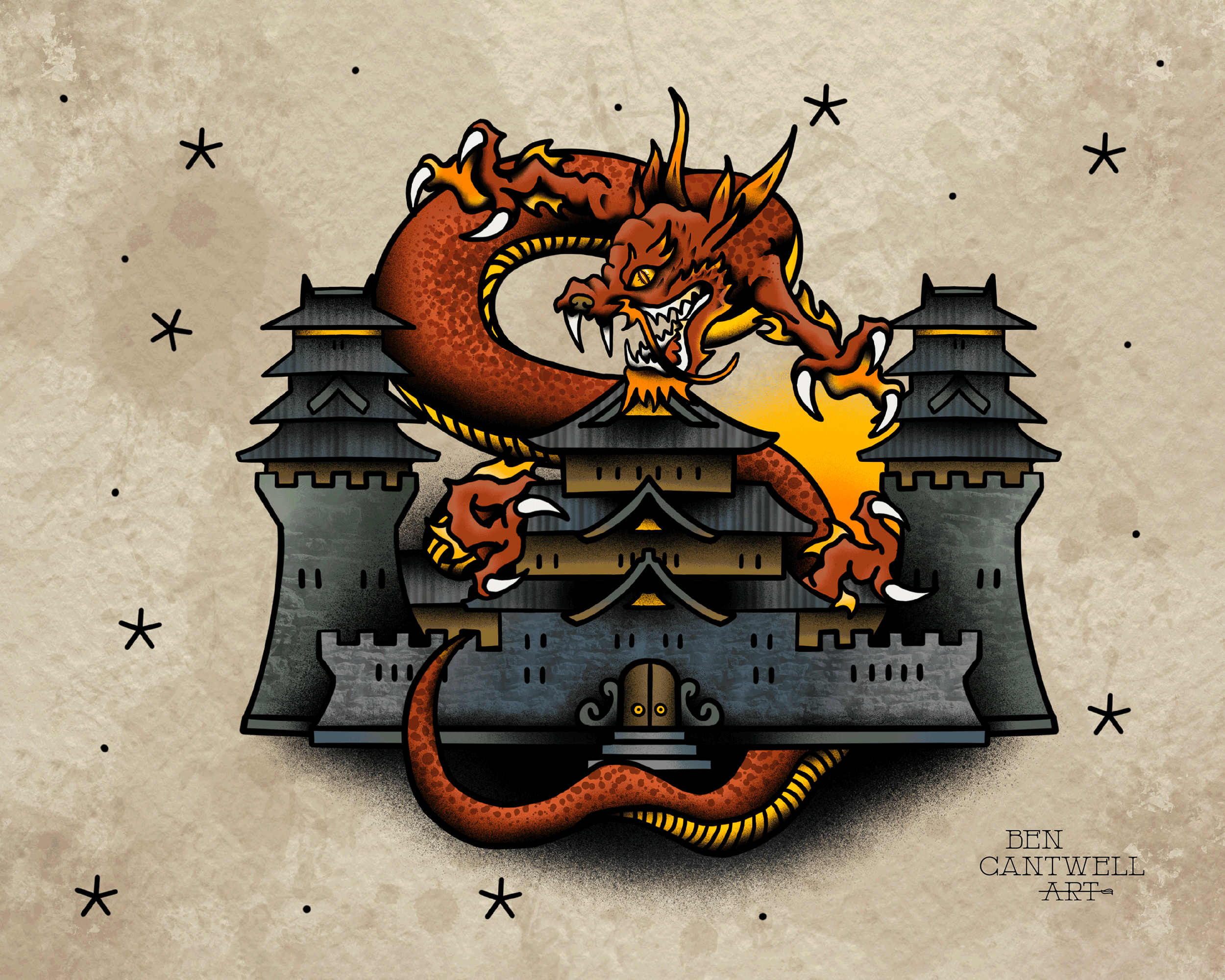 Japanese Dragon And Engineer Castle