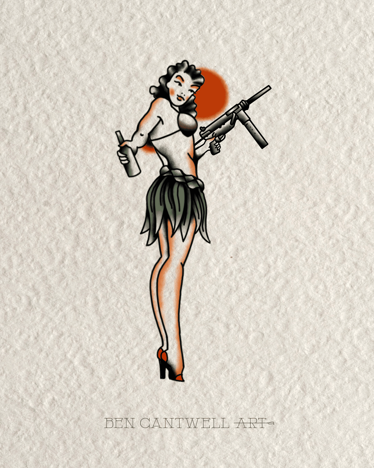 WW2 Pin-Up Girl - M3 Grease Gun (Sub-Machine Gun)
