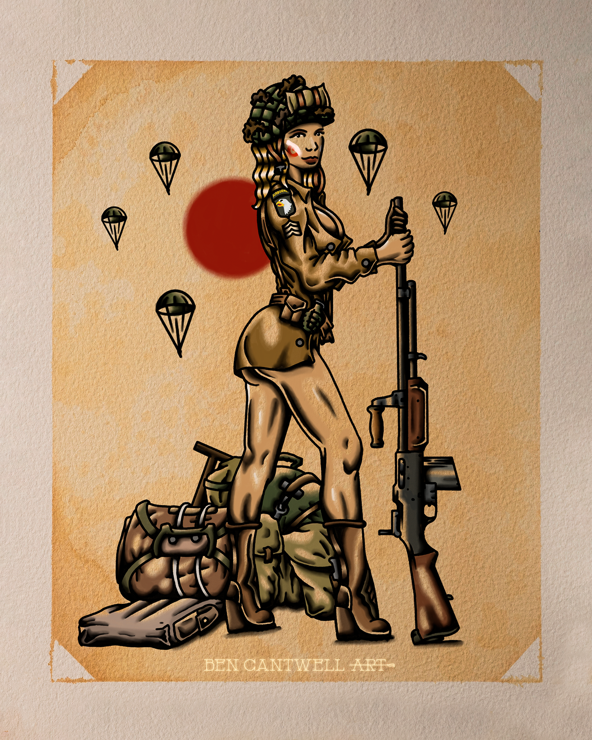 101st Airborne Division WW2 Pin Up with BAR