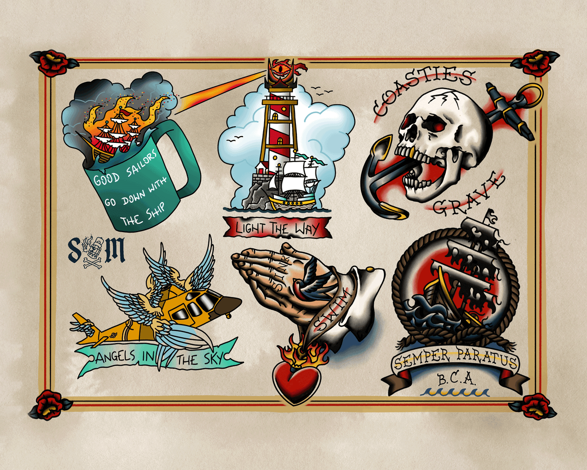 Coast Guard Tattoo Flash Sheet - Collaboration with Seafaring Mercantile