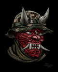 Peace sign Oni Hannya with camouflage boonie cover