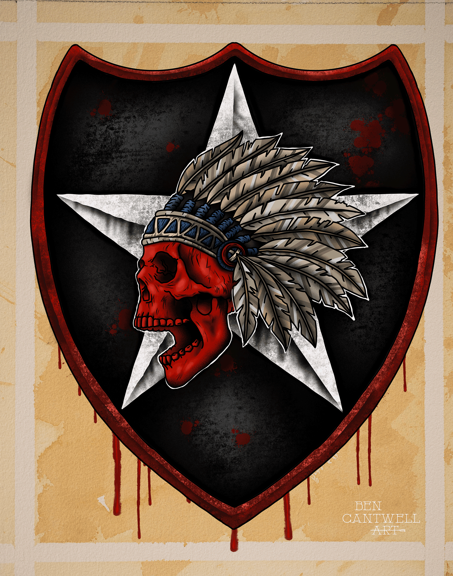 Indian Skull on Shield.