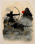 Ancient and Modern Warrior- Japanese Samurai Archer and Sniper