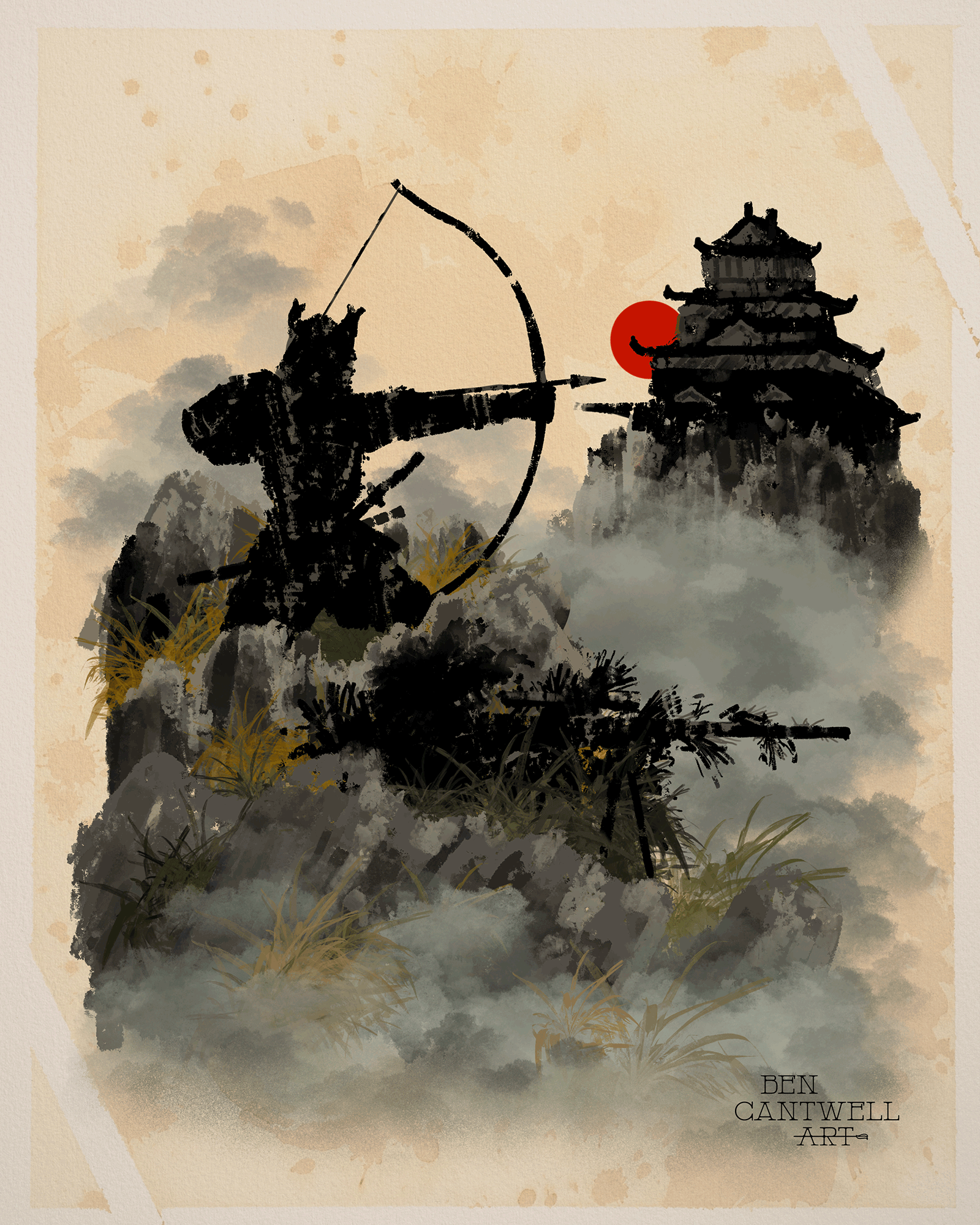Ancient and Modern Warrior- Japanese Samurai Archer and Sniper