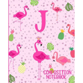 Composition Notebook J: Pink Flamingo Initial J Composition Wide Ruled Notebook - Paperback
