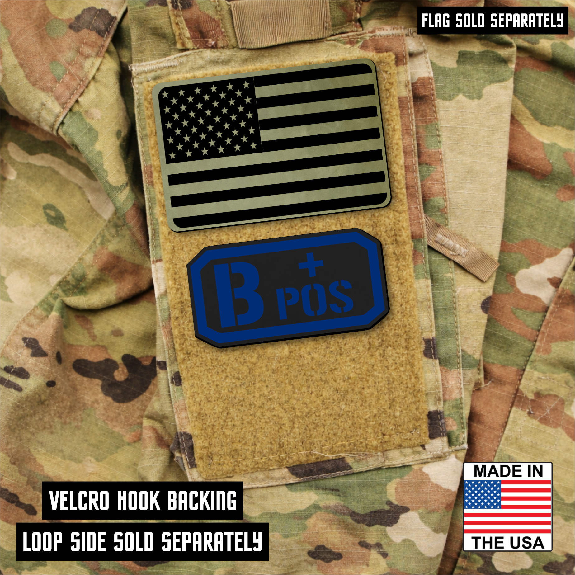 B Postitive Blood Type Patch – Engraved Synthetic Material 1.25" x 2.5" Hook & Loop | 24 Color Options