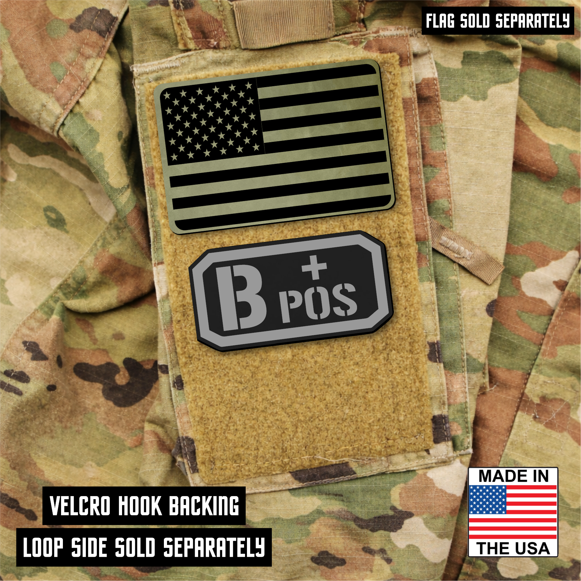 B Postitive Blood Type Patch – Engraved Synthetic Material 1.25" x 2.5" Hook & Loop | 24 Color Options