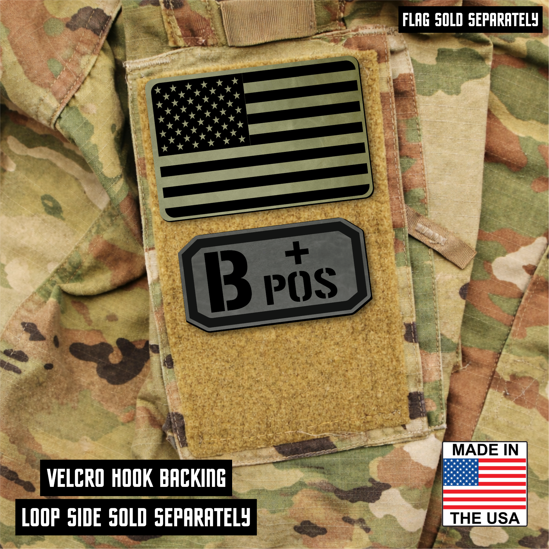 B Postitive Blood Type Patch – Engraved Synthetic Material 1.25" x 2.5" Hook & Loop | 24 Color Options
