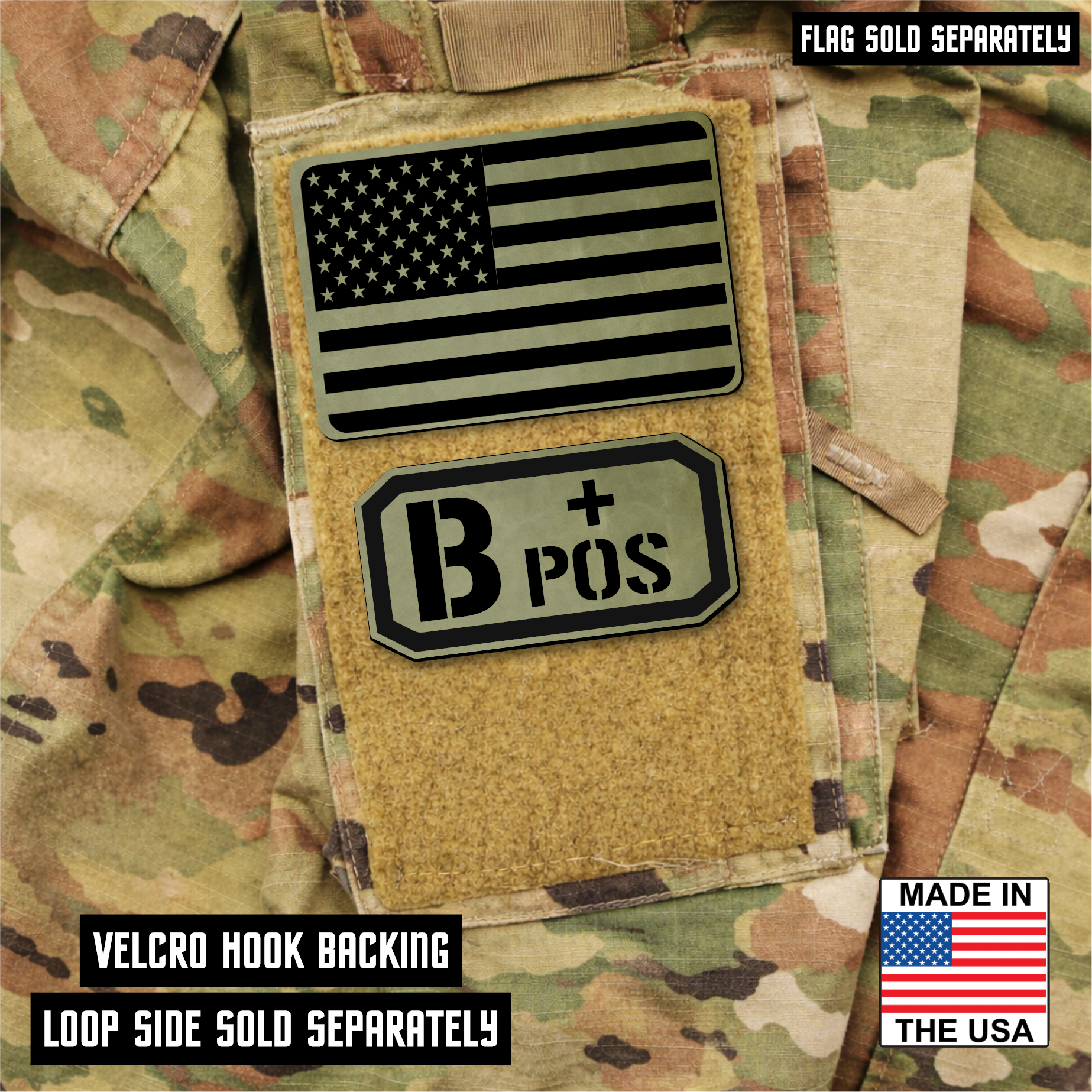 B Postitive Blood Type Patch – Engraved Synthetic Material 1.25" x 2.5" Hook & Loop | 24 Color Options