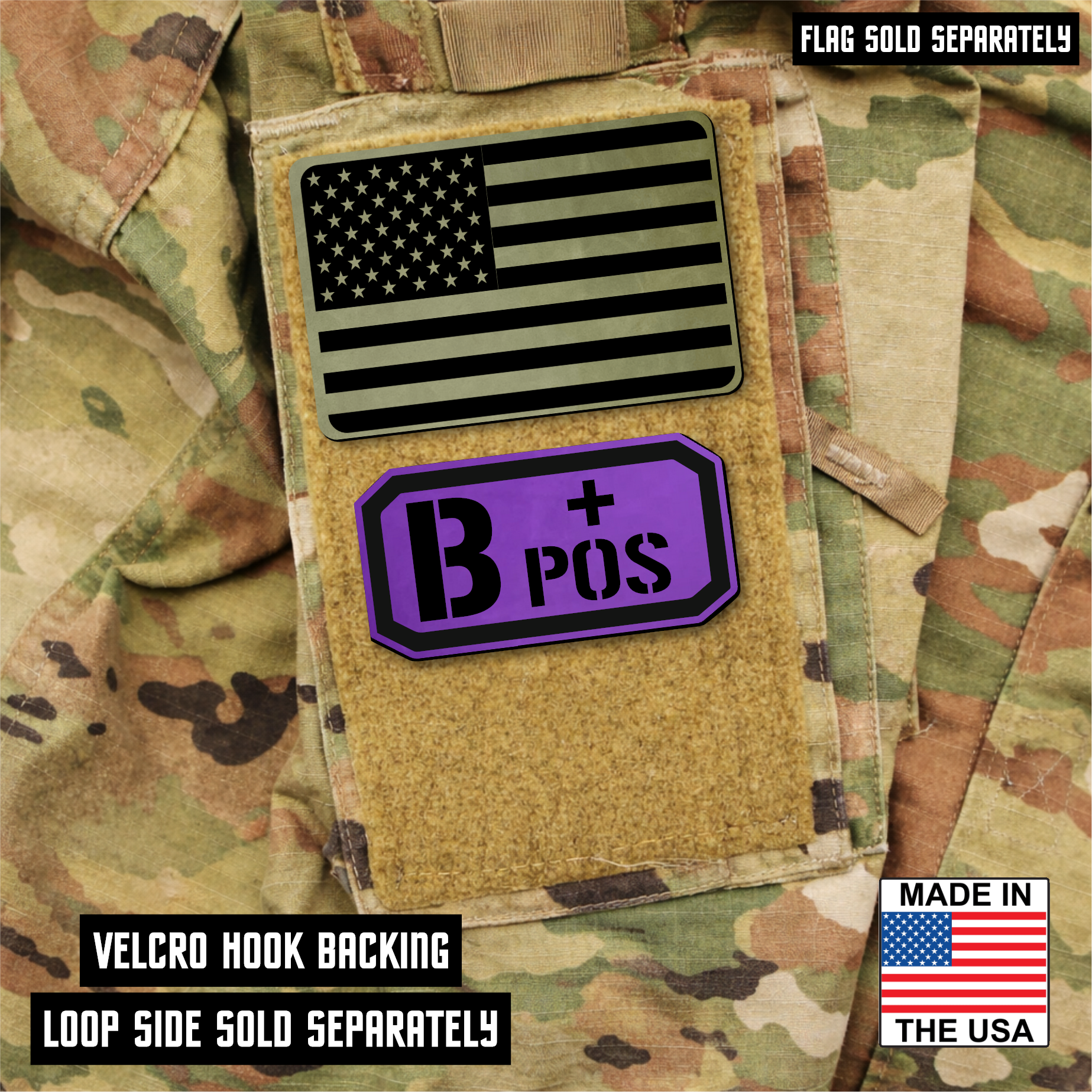 B Postitive Blood Type Patch – Engraved Synthetic Material 1.25" x 2.5" Hook & Loop | 24 Color Options