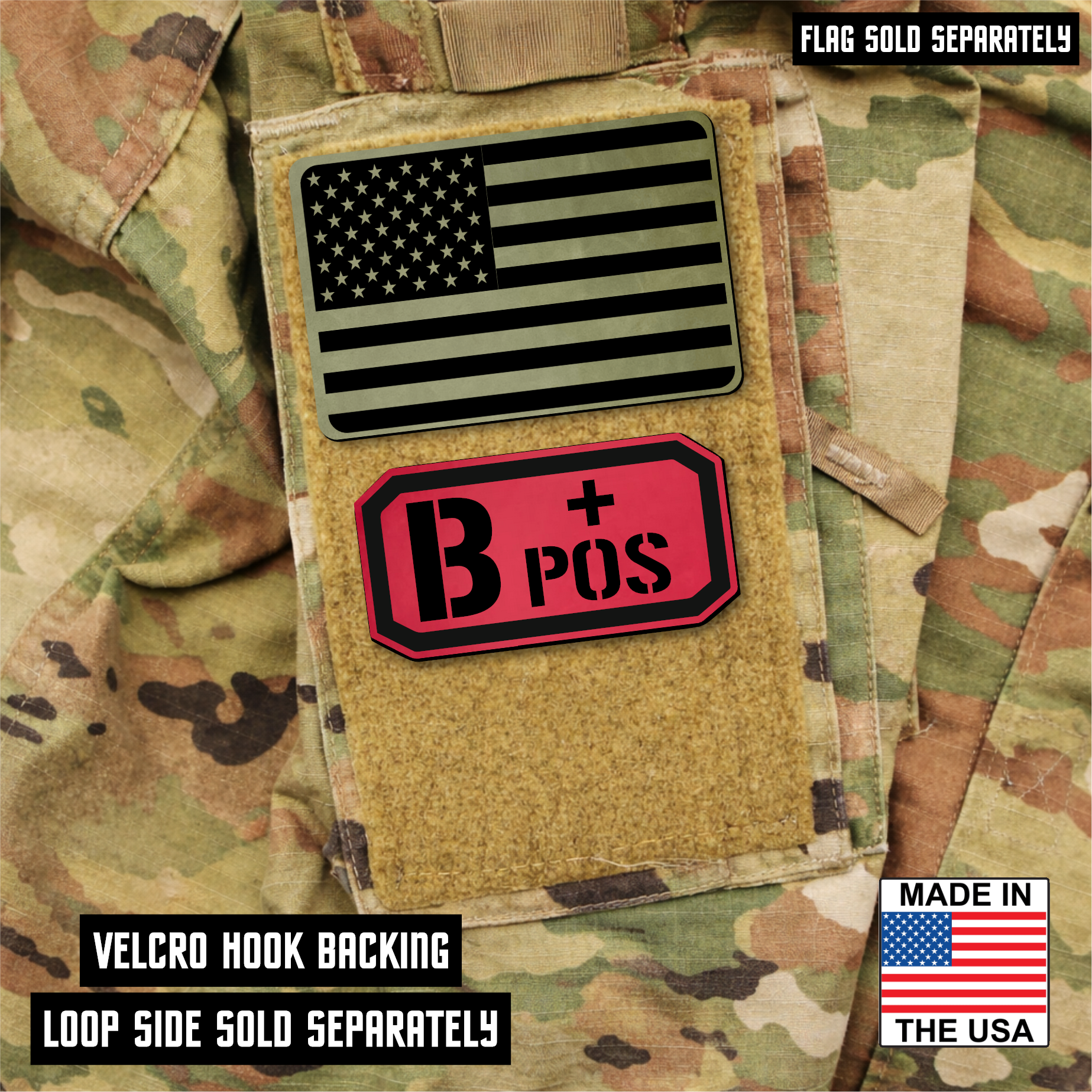 B Postitive Blood Type Patch – Engraved Synthetic Material 1.25" x 2.5" Hook & Loop | 24 Color Options