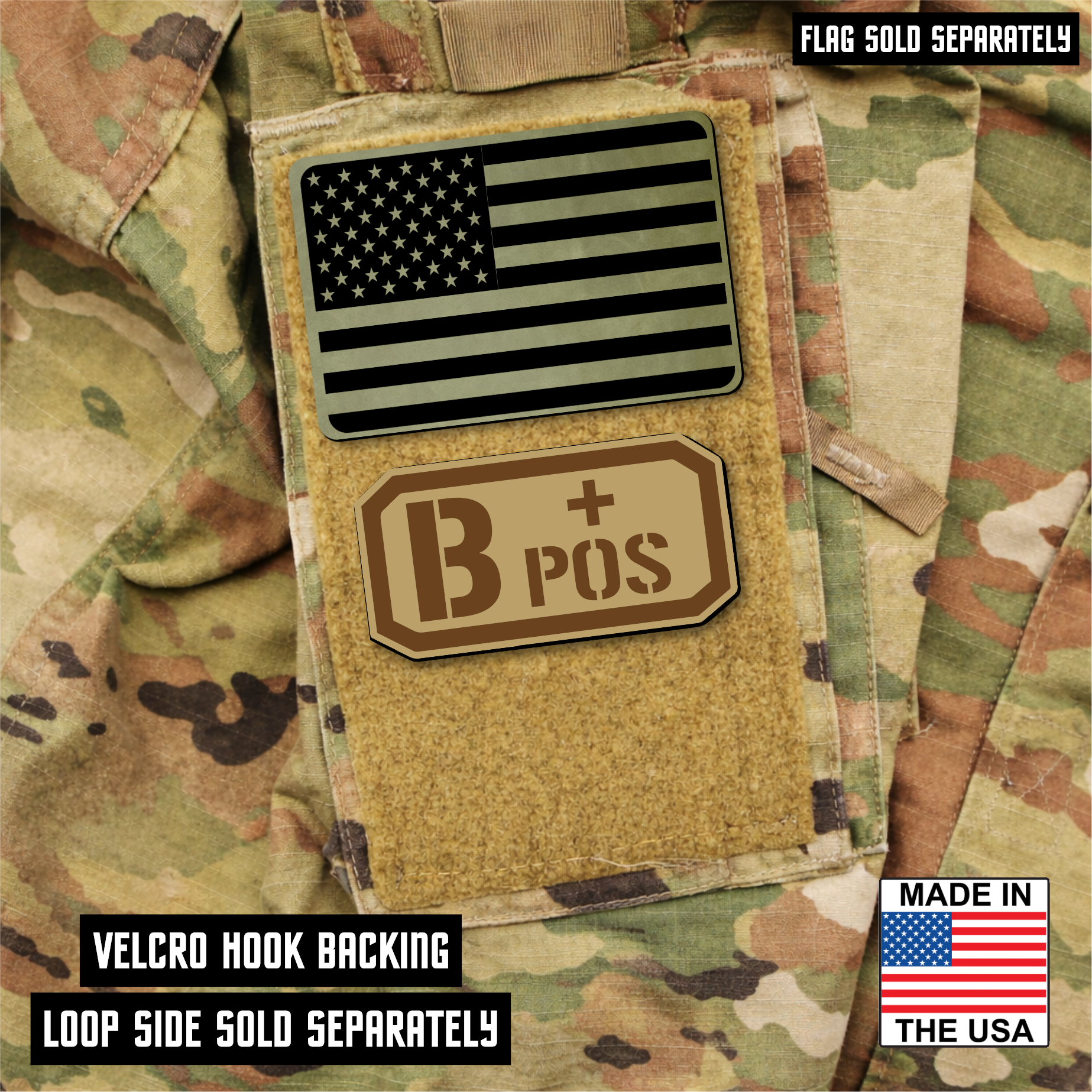 B Postitive Blood Type Patch – Engraved Synthetic Material 1.25" x 2.5" Hook & Loop | 24 Color Options