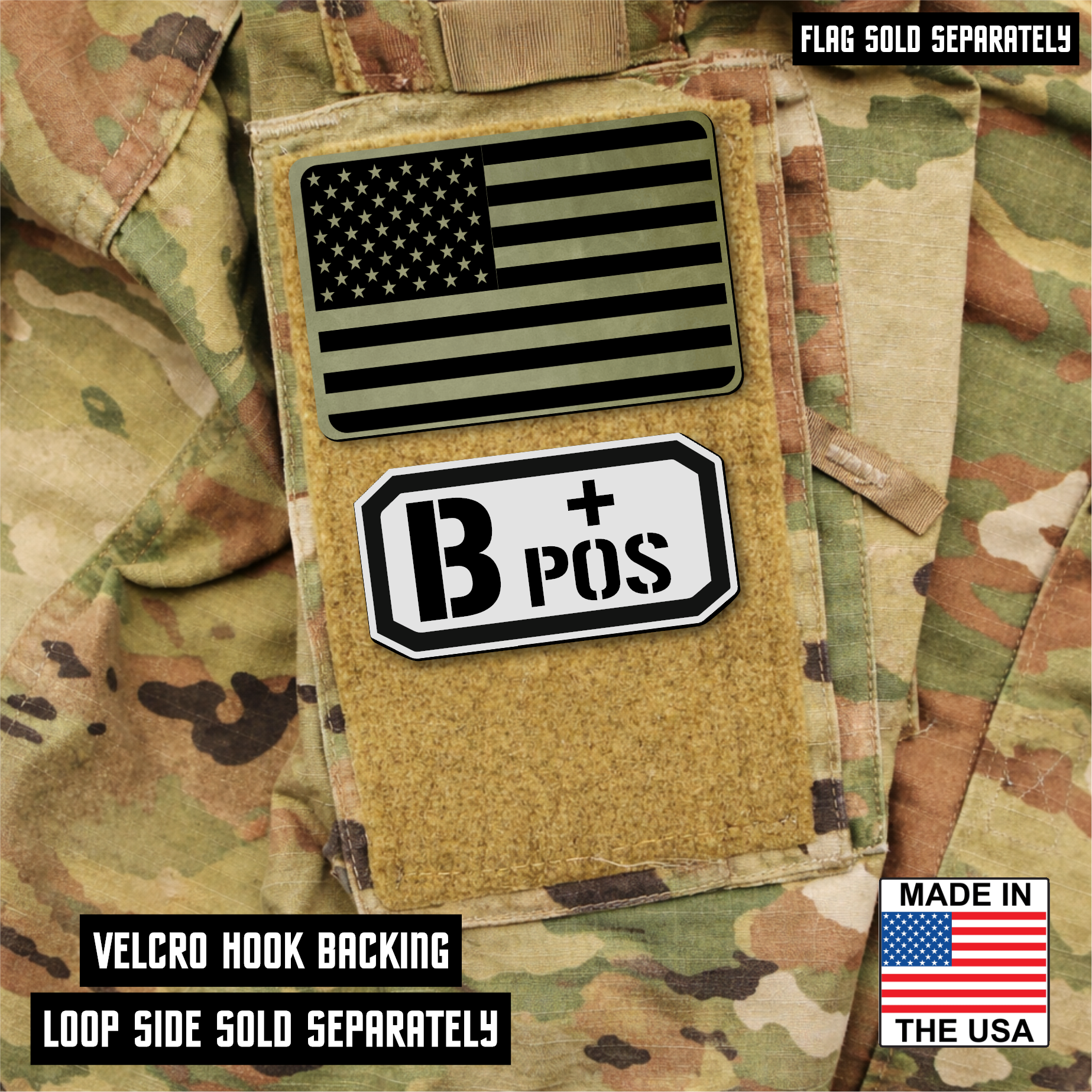 B Postitive Blood Type Patch – Engraved Synthetic Material 1.25" x 2.5" Hook & Loop | 24 Color Options