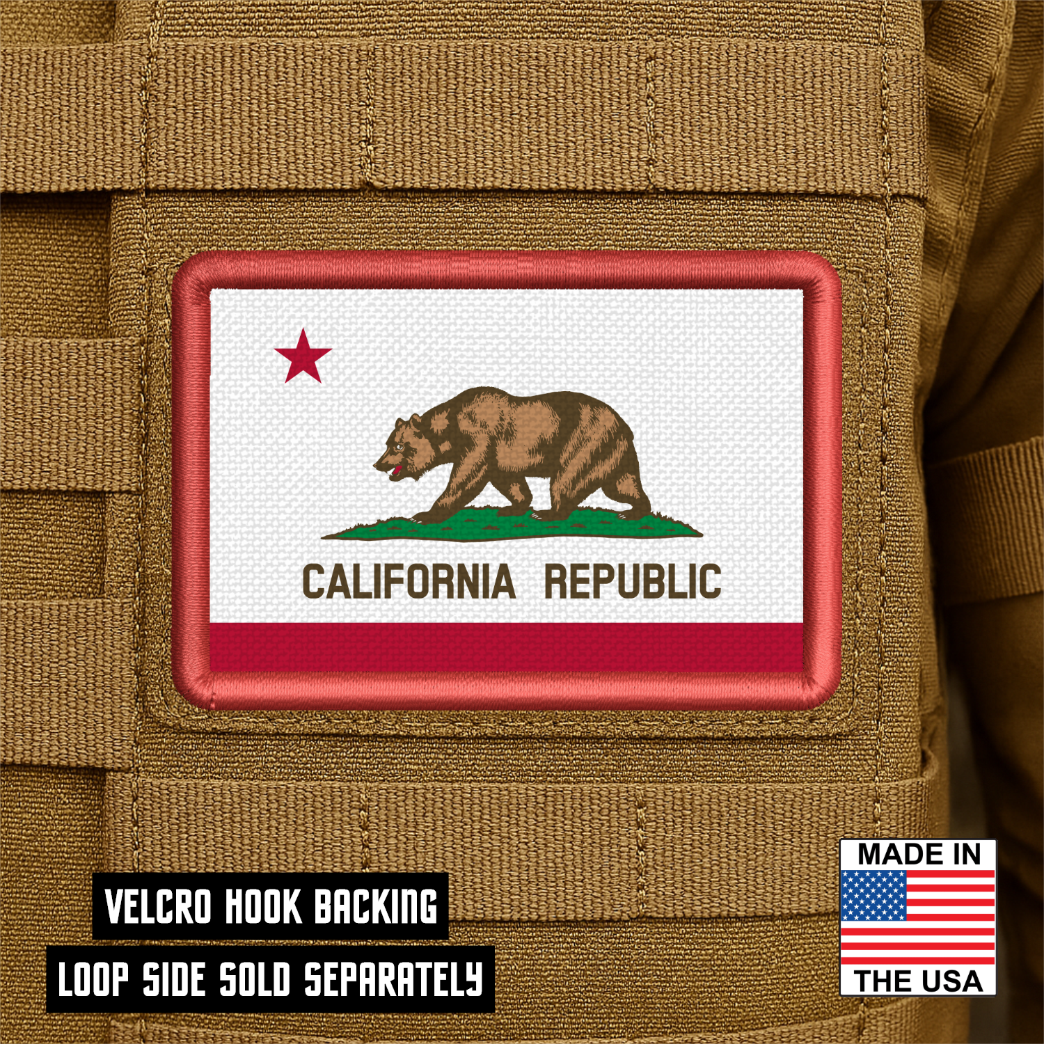 California State Flag Patch 2"x3" Hook & Loop | Made in USA | Pro-Print Full Color & Tactical Options