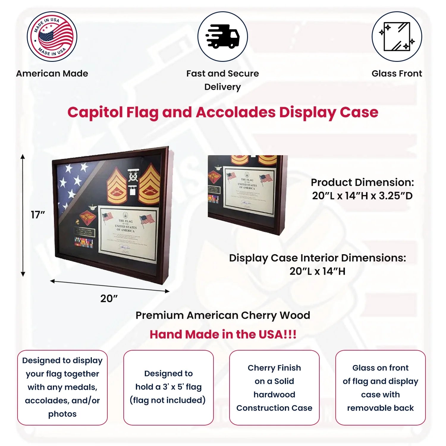 Shadow box for 3x5 flag, Cherry finish