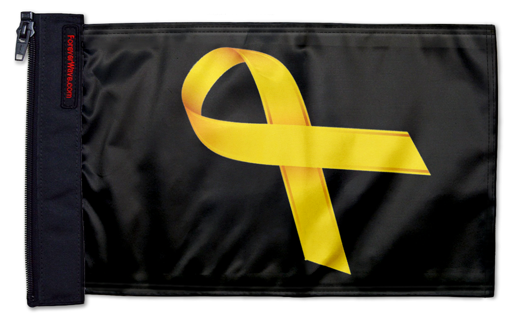 Gold Ribbon 12"x18" Forever Wave Flag for Bronco