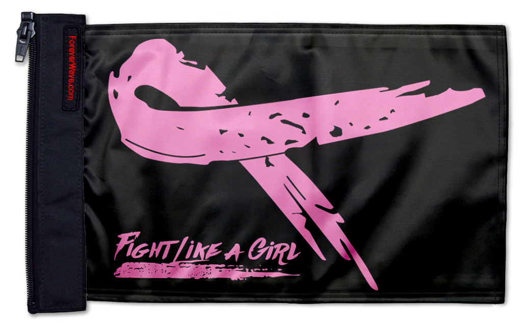 Pink Ribbon Fight Like A Girl 12"x18" Forever Wave Flag for Boats