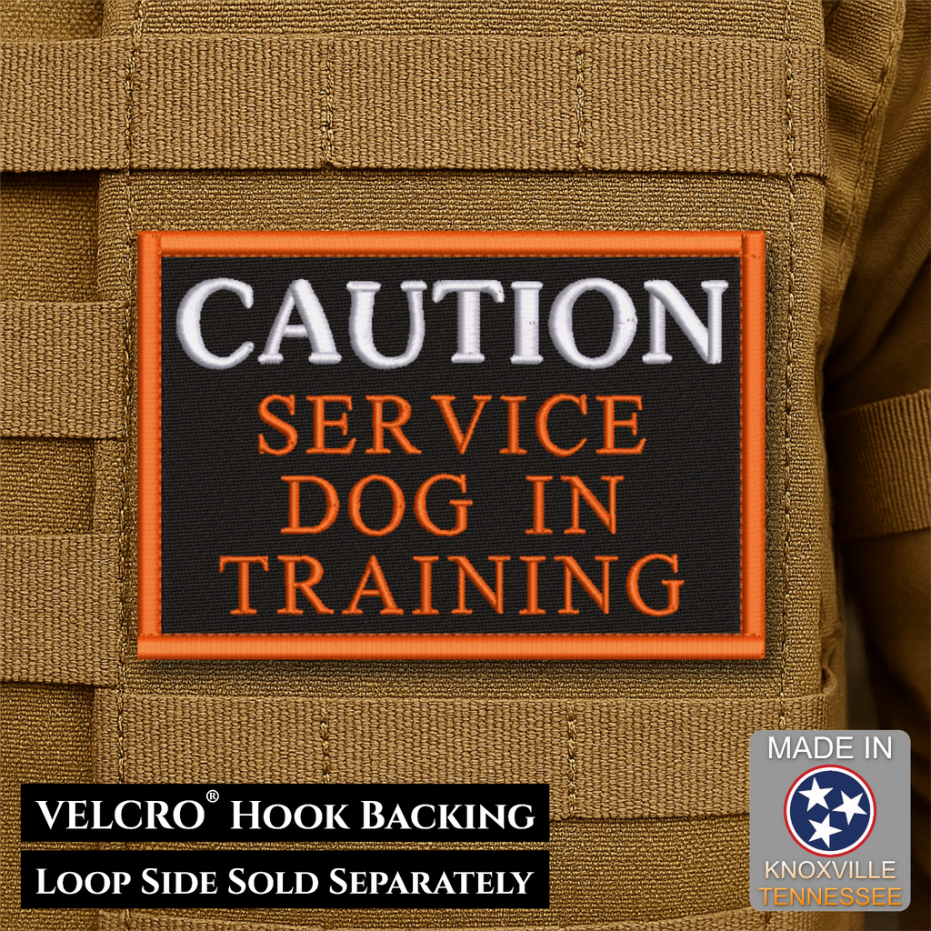 Caution, Service Dog In Training Canine ID Patch, 2x3" | Made in USA | VELCRO® Brand Hook Backing