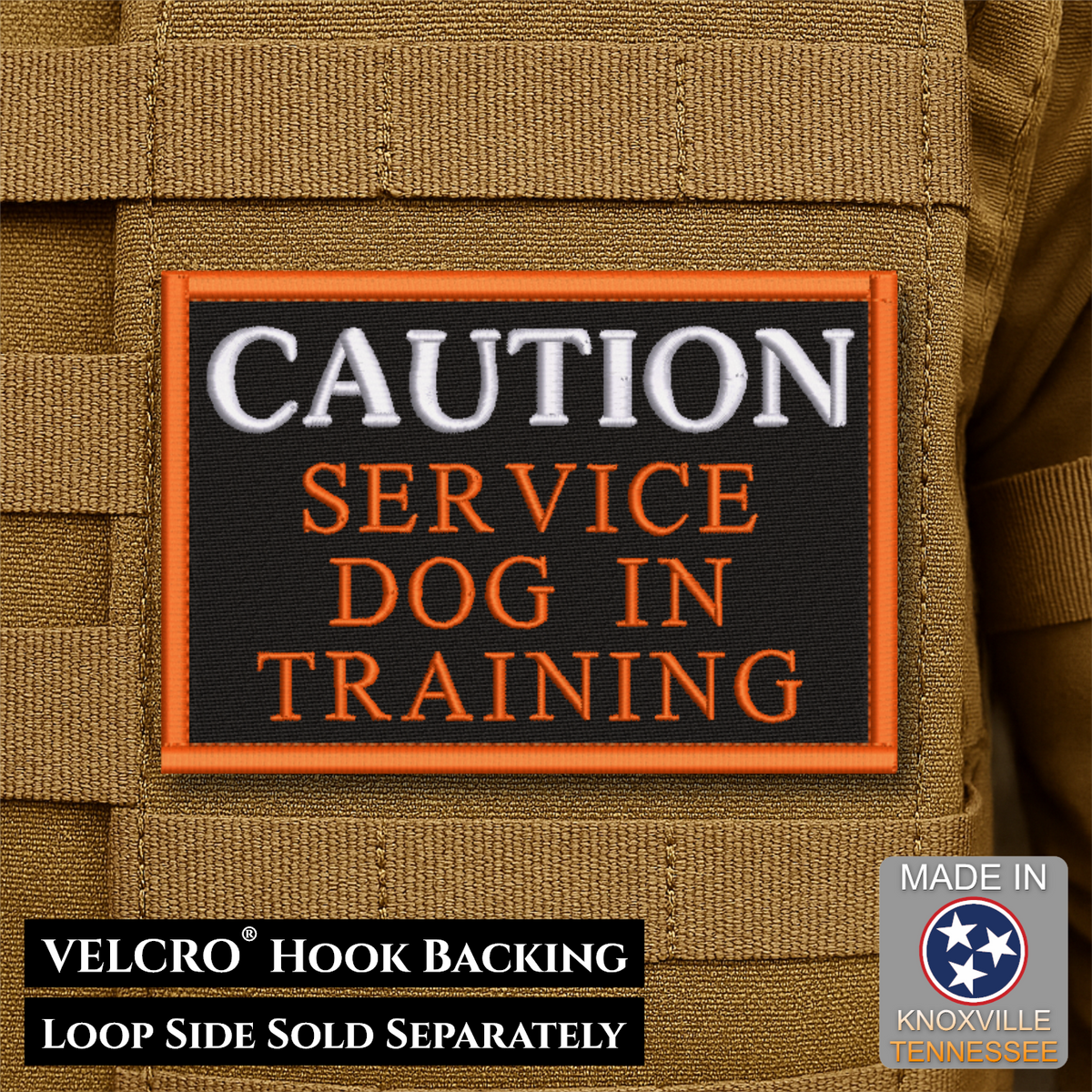 Caution, Service Dog In Training Canine ID Patch, 2x3" | Made in USA | VELCRO® Brand Hook Backing