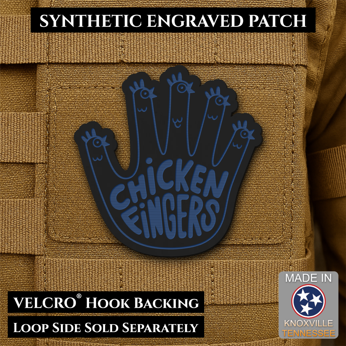 Chicken Fingers Funny Morale Patch, 2.5" | Made in USA | VELCRO® Brand Hook Backing