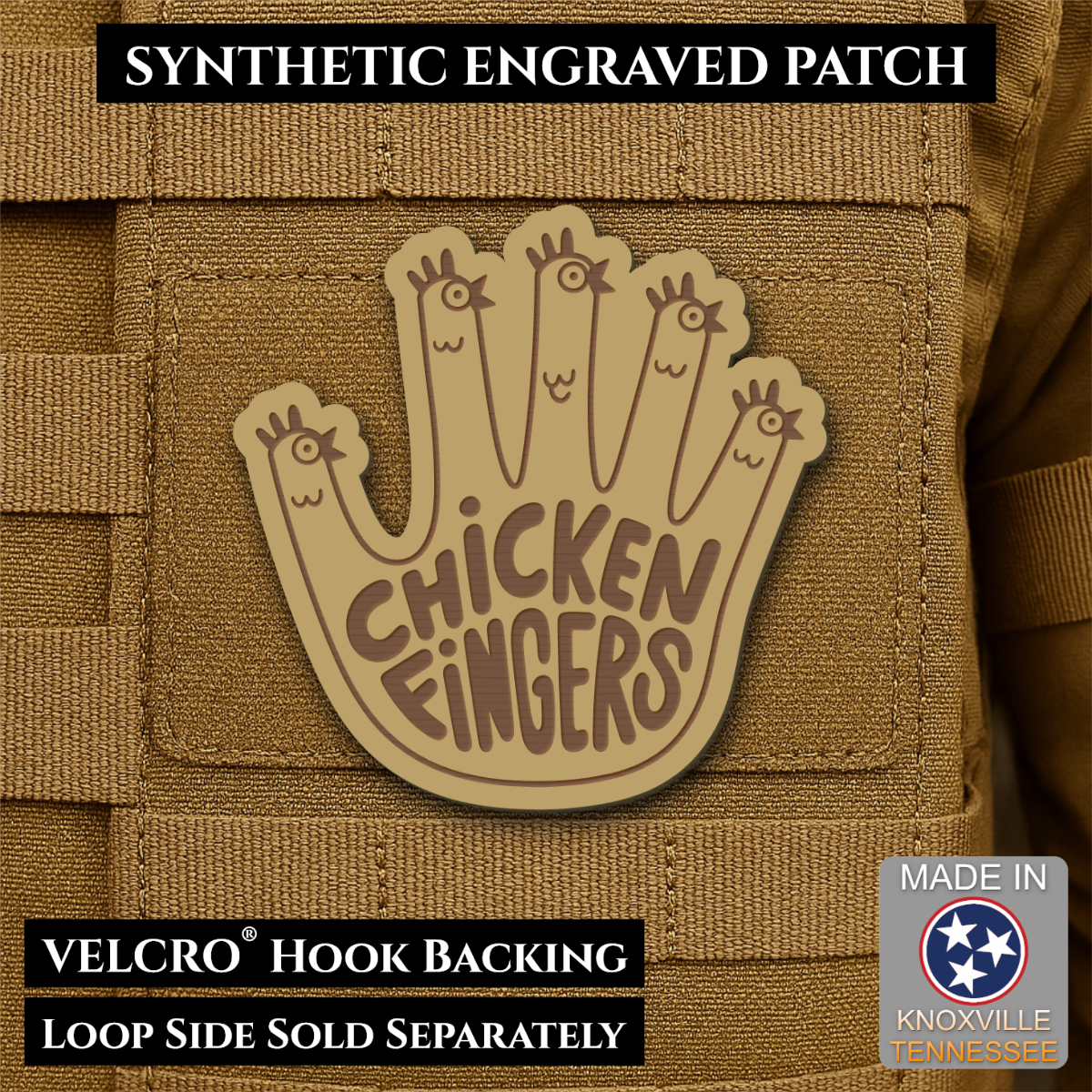 Chicken Fingers Funny Morale Patch, 2.5" | Made in USA | VELCRO® Brand Hook Backing