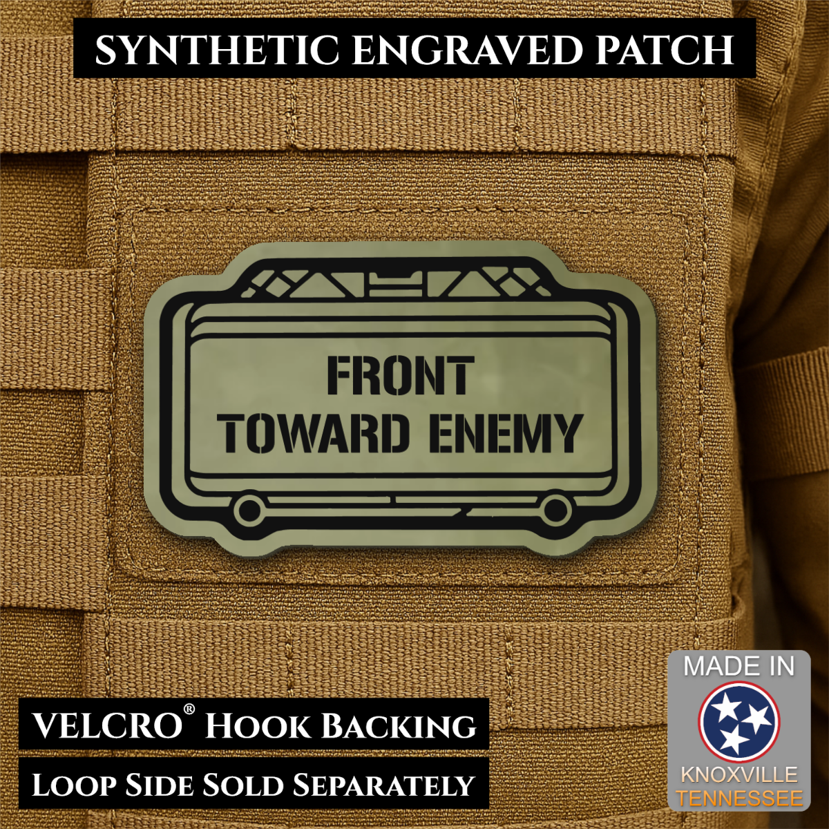 Claymore Mine “Front Toward Enemy” Funny Morale Patch | Made in USA | VELCRO® Brand Hook Backing