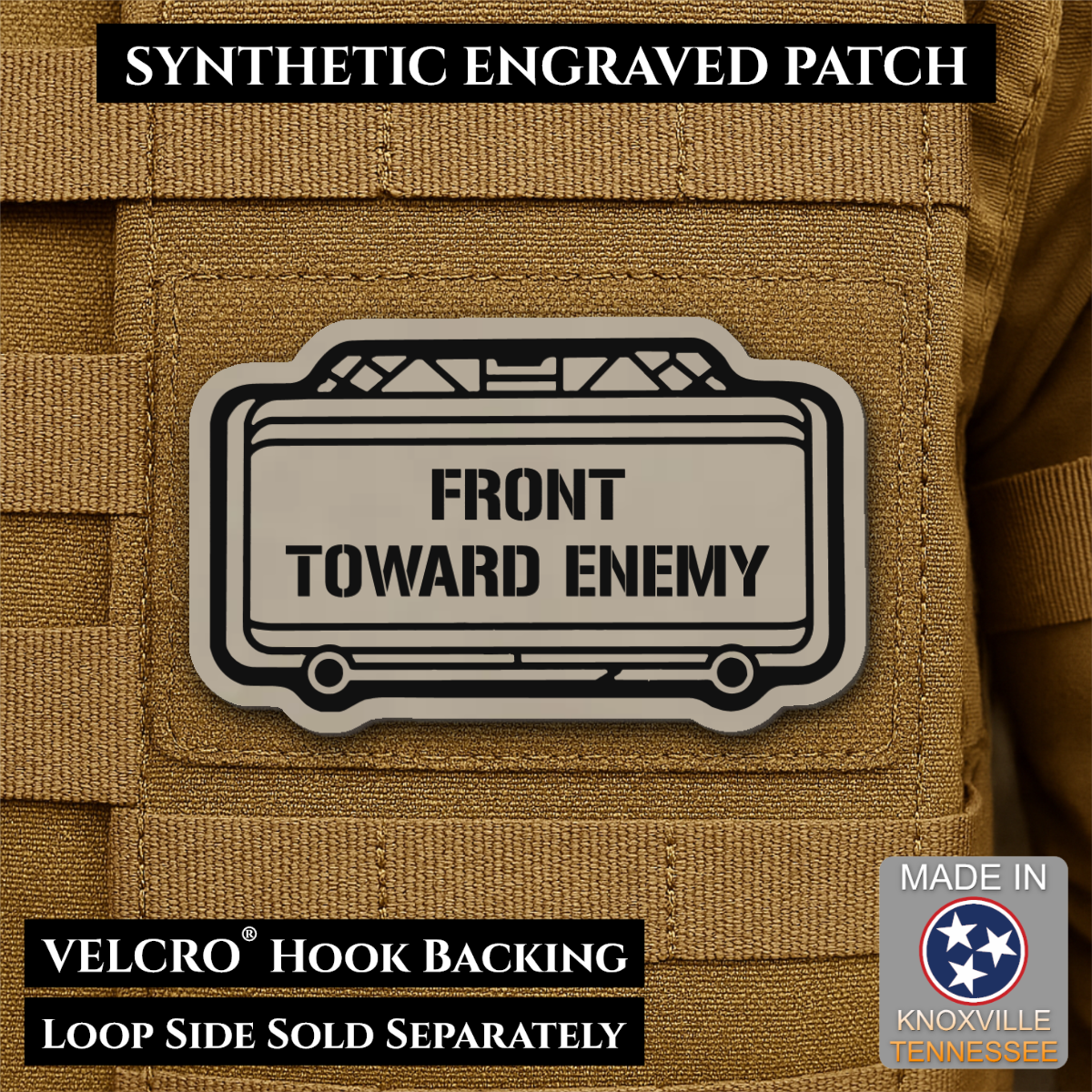 Claymore Mine “Front Toward Enemy” Funny Morale Patch | Made in USA | VELCRO® Brand Hook Backing