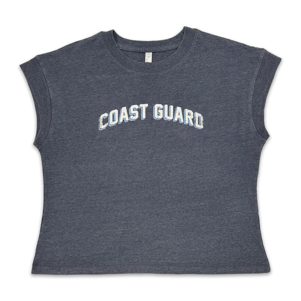 Coast Guard Ladies Distressed Arch T-Shirt (Washed Navy)