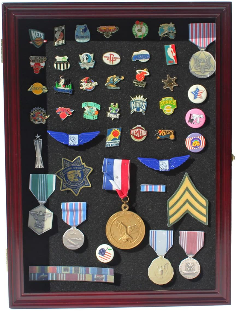 Collector Medal/Lapel Pin Display Case Holder Cabinet Shadow Box  (Cherry Finish).