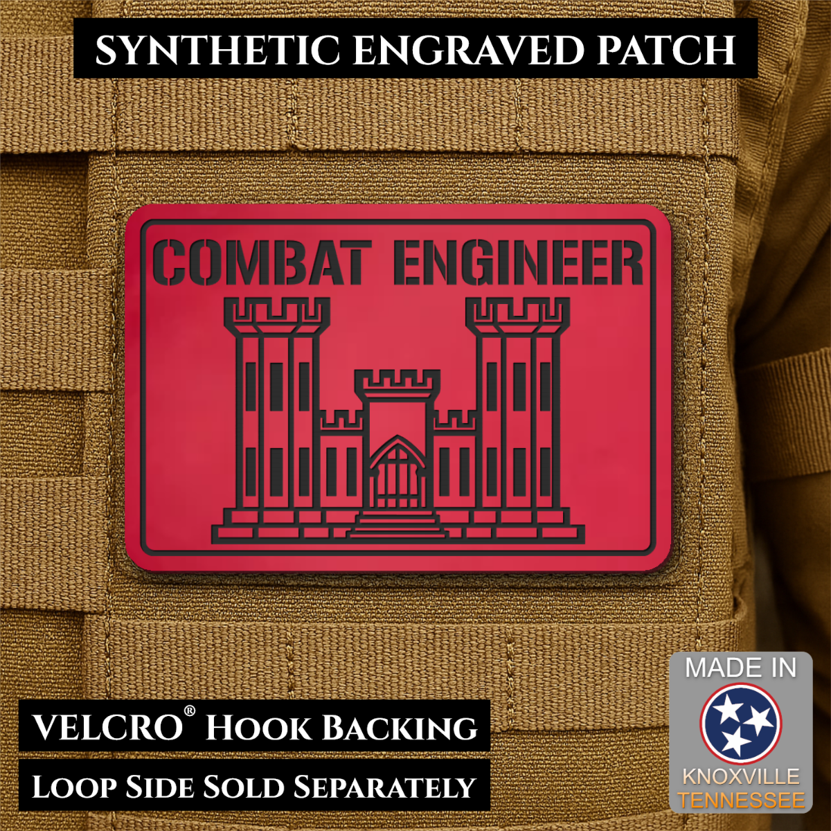 Combat Engineer Army Veteran Morale Patch, 2x3" | Made in USA | VELCRO® Brand Hook Backing