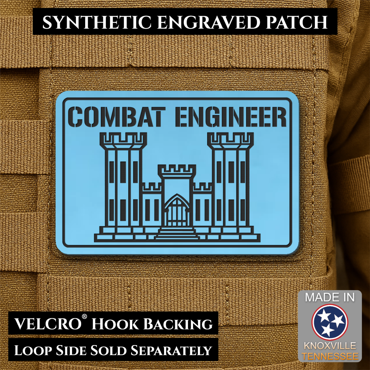 Combat Engineer Army Veteran Morale Patch, 2x3" | Made in USA | VELCRO® Brand Hook Backing