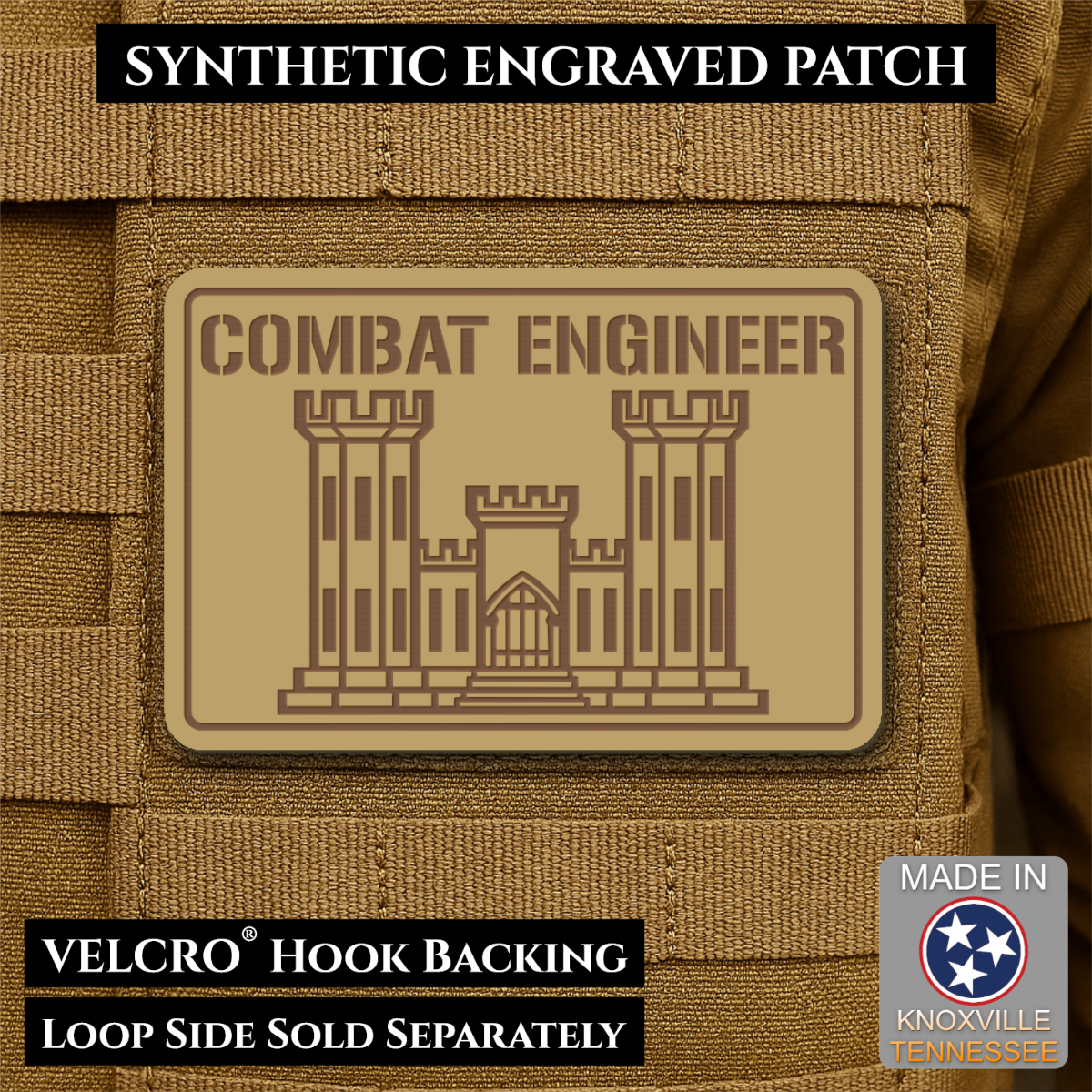 Combat Engineer Army Veteran Morale Patch, 2x3" | Made in USA | VELCRO® Brand Hook Backing