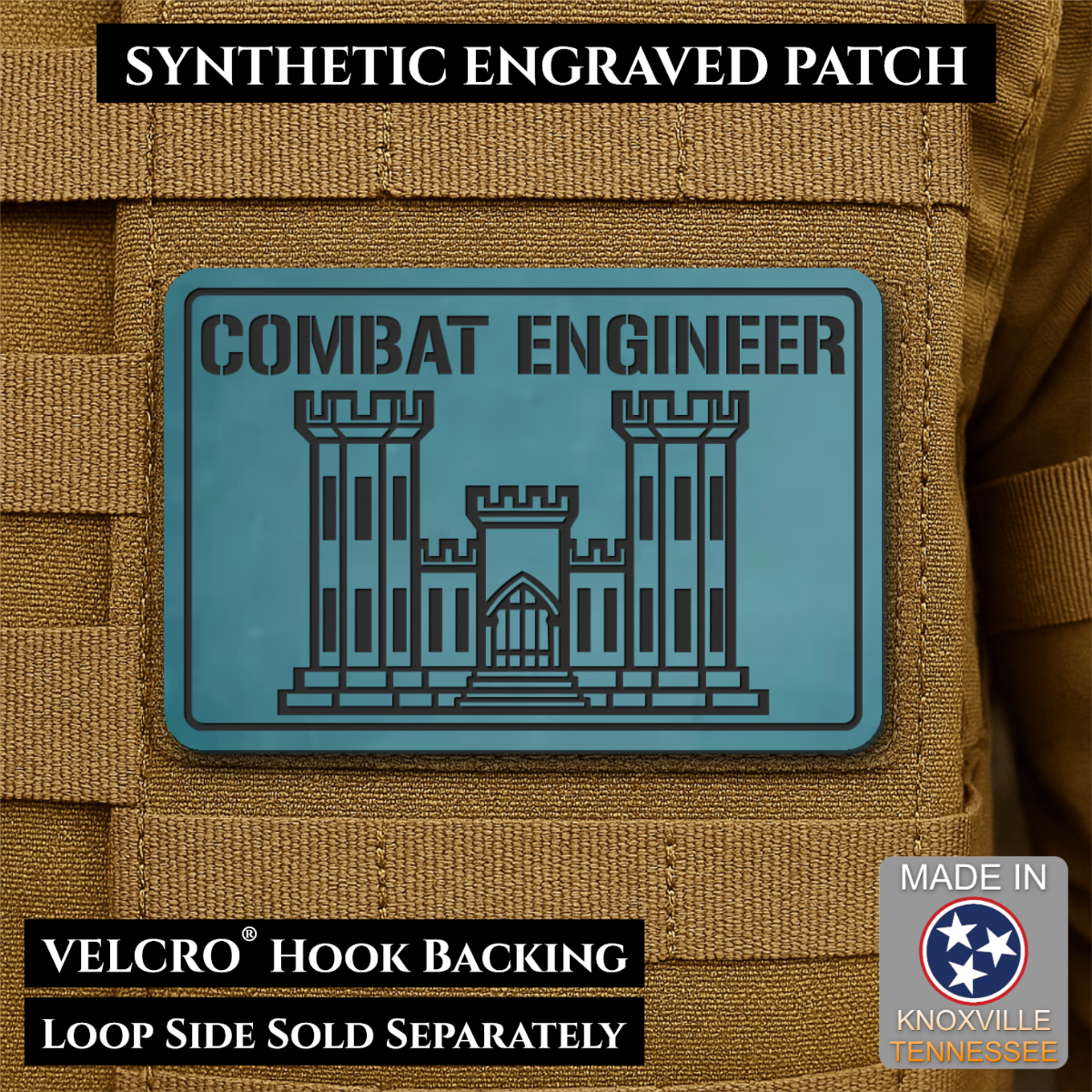 Combat Engineer Army Veteran Morale Patch, 2x3" | Made in USA | VELCRO® Brand Hook Backing