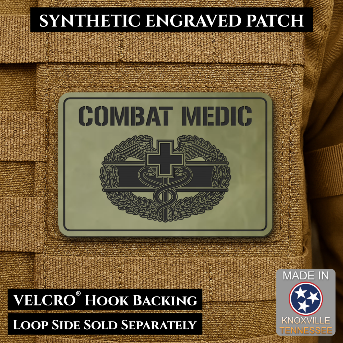 Army Combat Medic Morale Patch, 2x3" | Made in USA | VELCRO® Brand Hook Backing