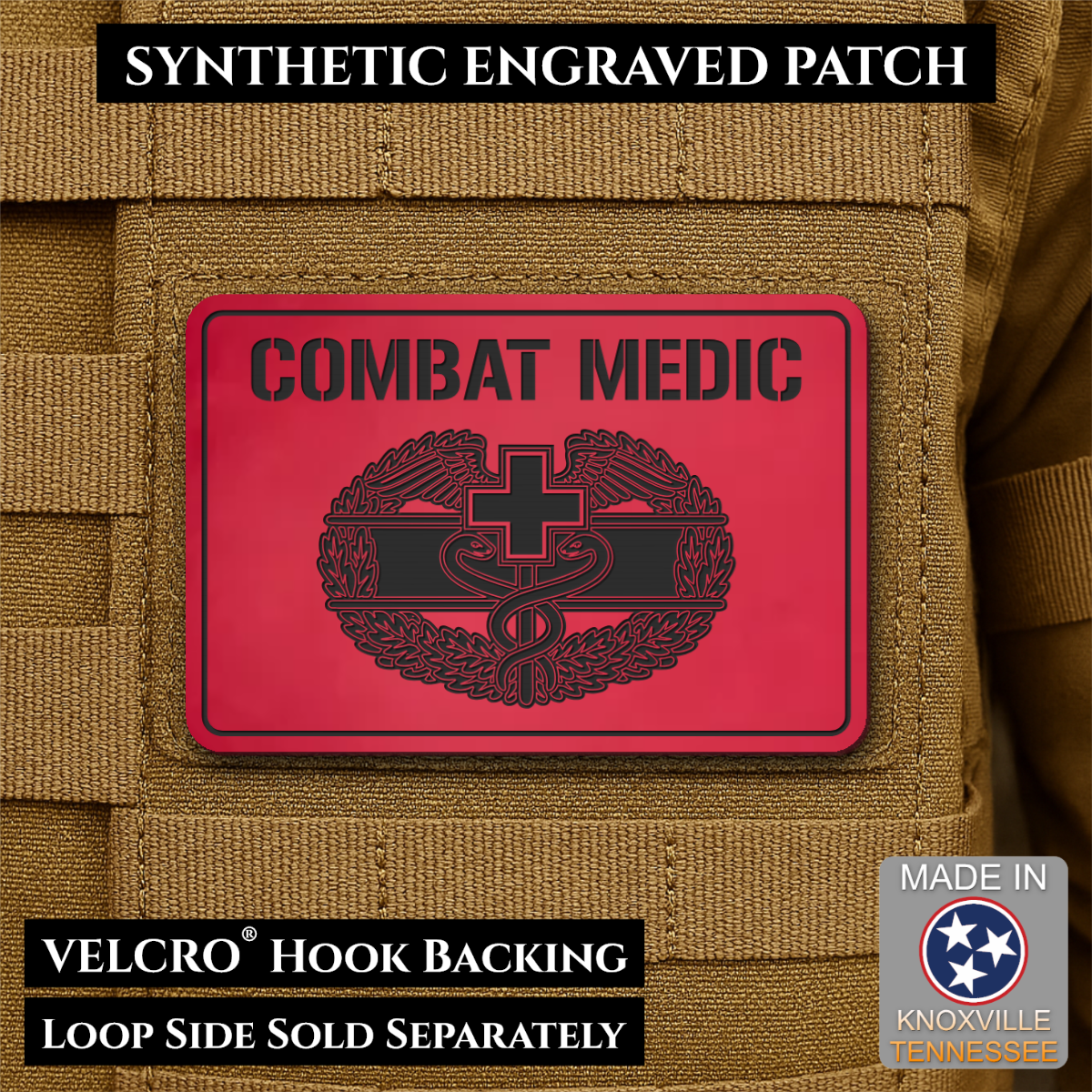 Army Combat Medic Morale Patch, 2x3" | Made in USA | VELCRO® Brand Hook Backing