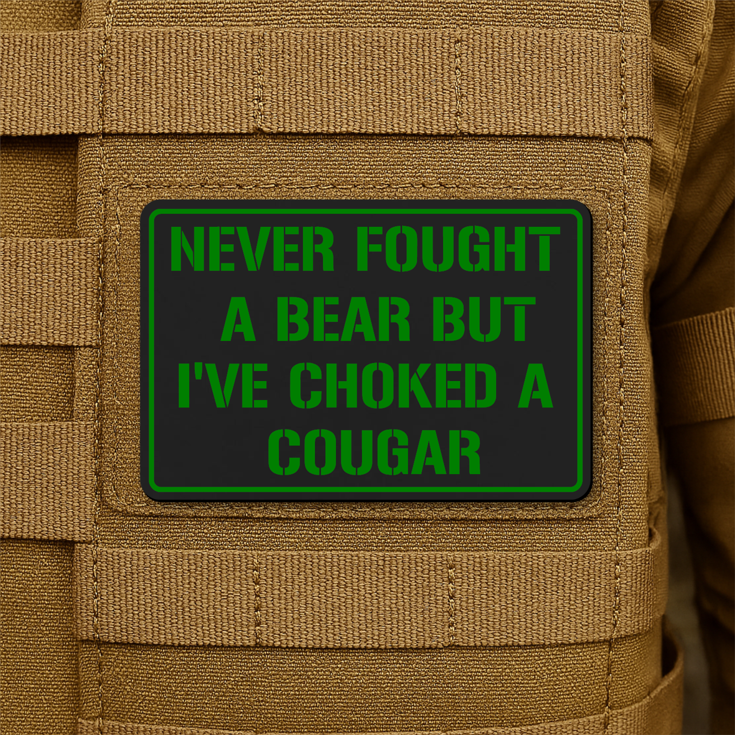 I’ve Choked A Cougar Funny Morale Patch, 2x3" | Made in USA | VELCRO® Brand Hook Backing