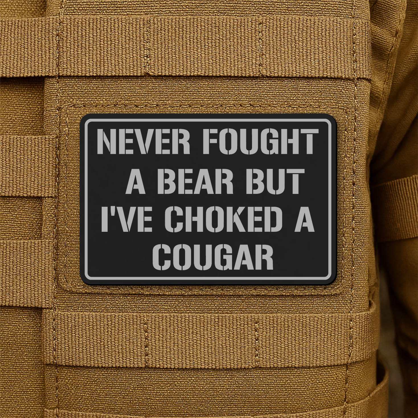 I’ve Choked A Cougar Funny Morale Patch, 2x3" | Made in USA | VELCRO® Brand Hook Backing