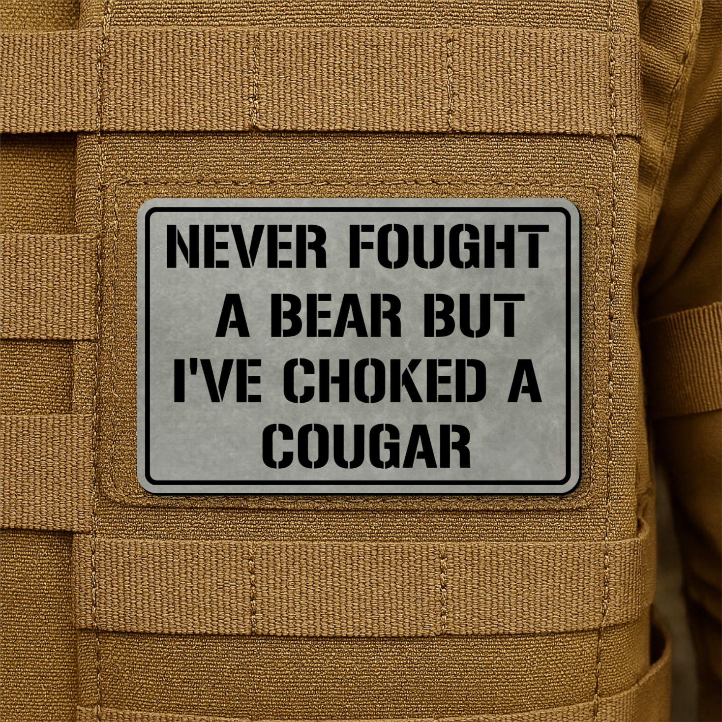 I’ve Choked A Cougar Funny Morale Patch, 2x3" | Made in USA | VELCRO® Brand Hook Backing
