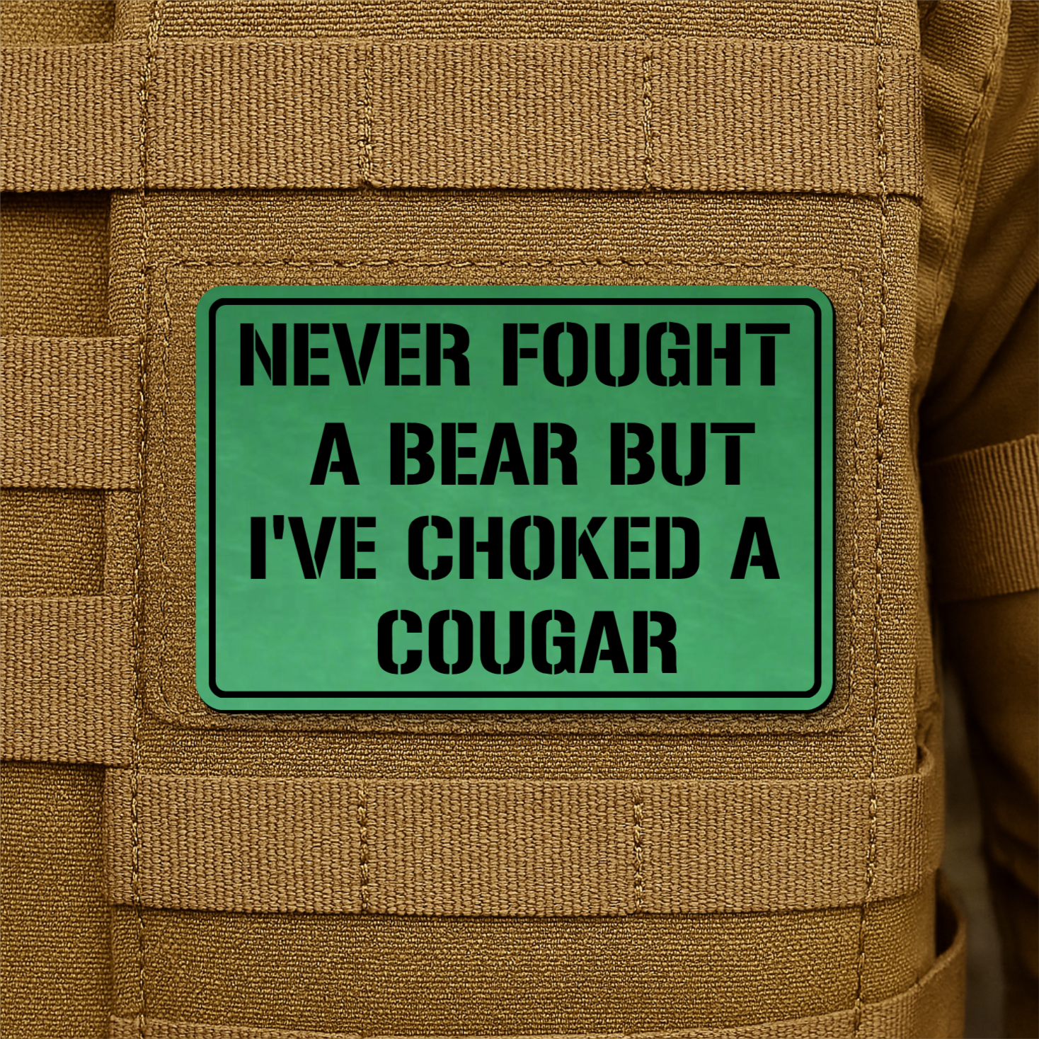 I’ve Choked A Cougar Funny Morale Patch, 2x3" | Made in USA | VELCRO® Brand Hook Backing